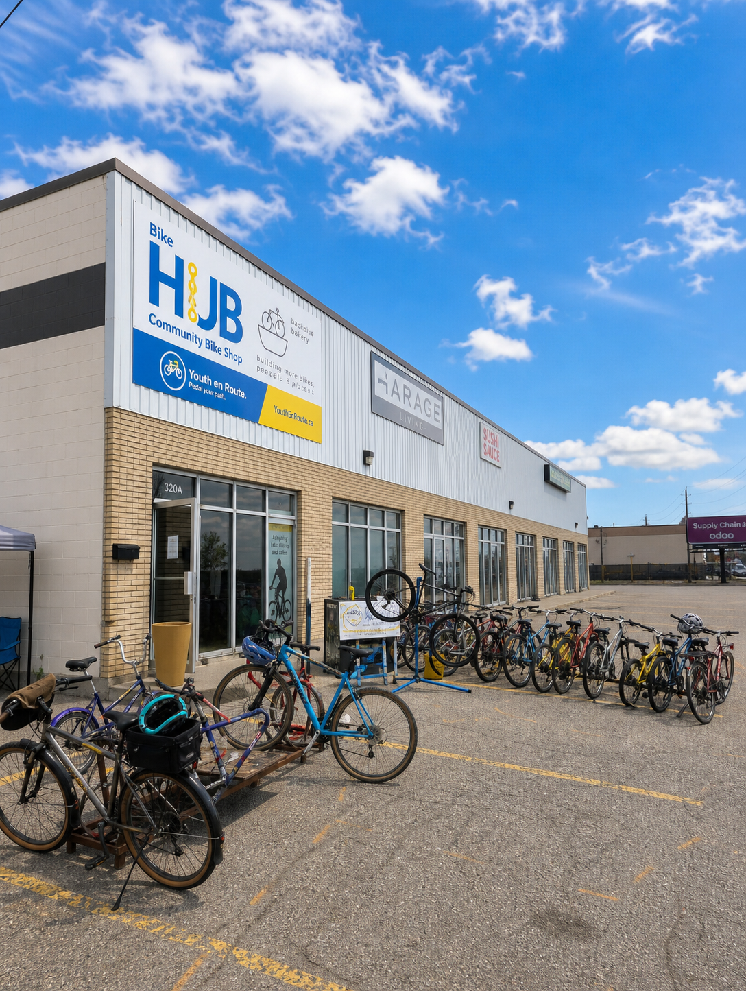 Bikes outside Bike HUB Community Bike Shop at YYC Bike Swap