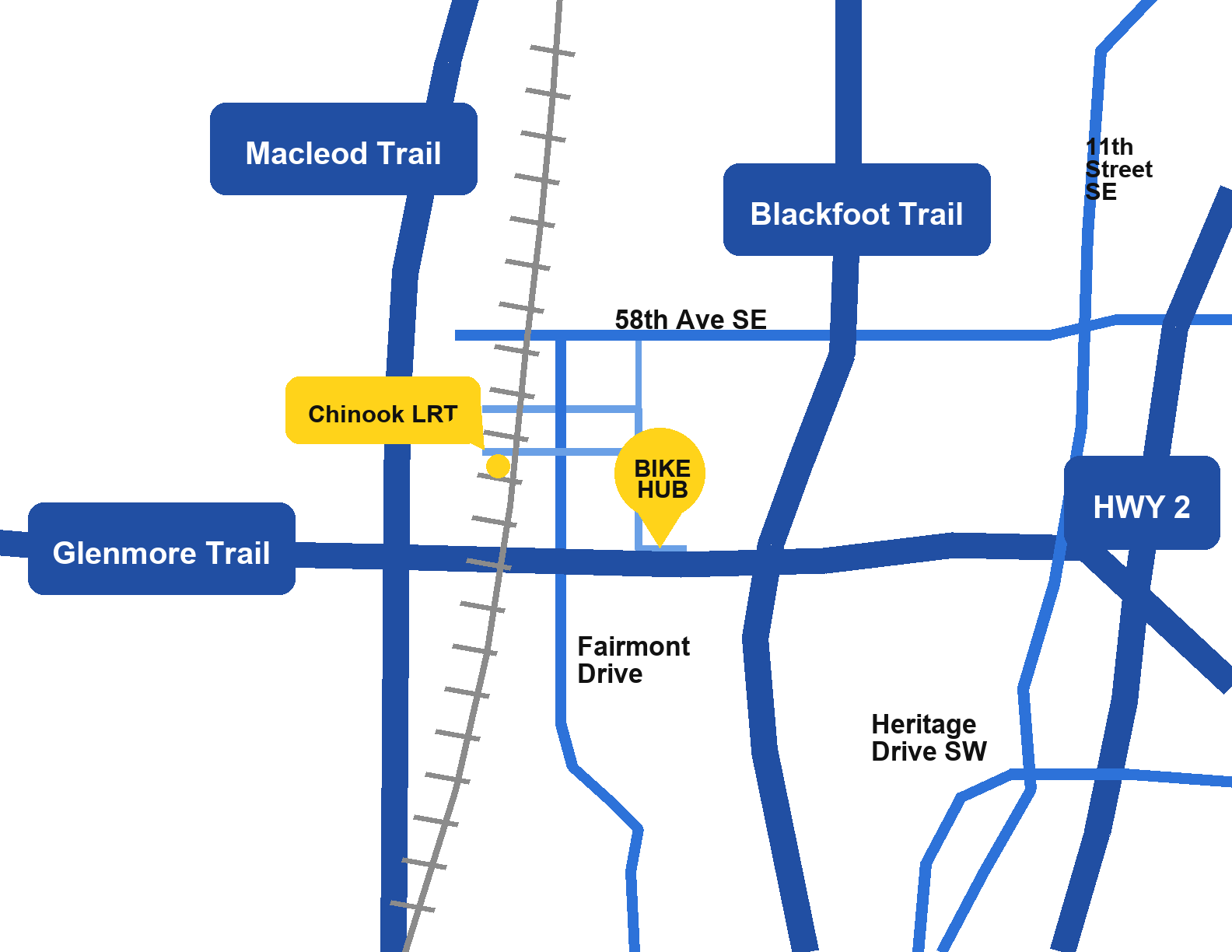 Map to Bike HUB at 320a 65 Ave SE